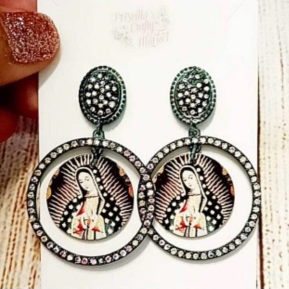 Elegant Silver and Black Religious Earrings